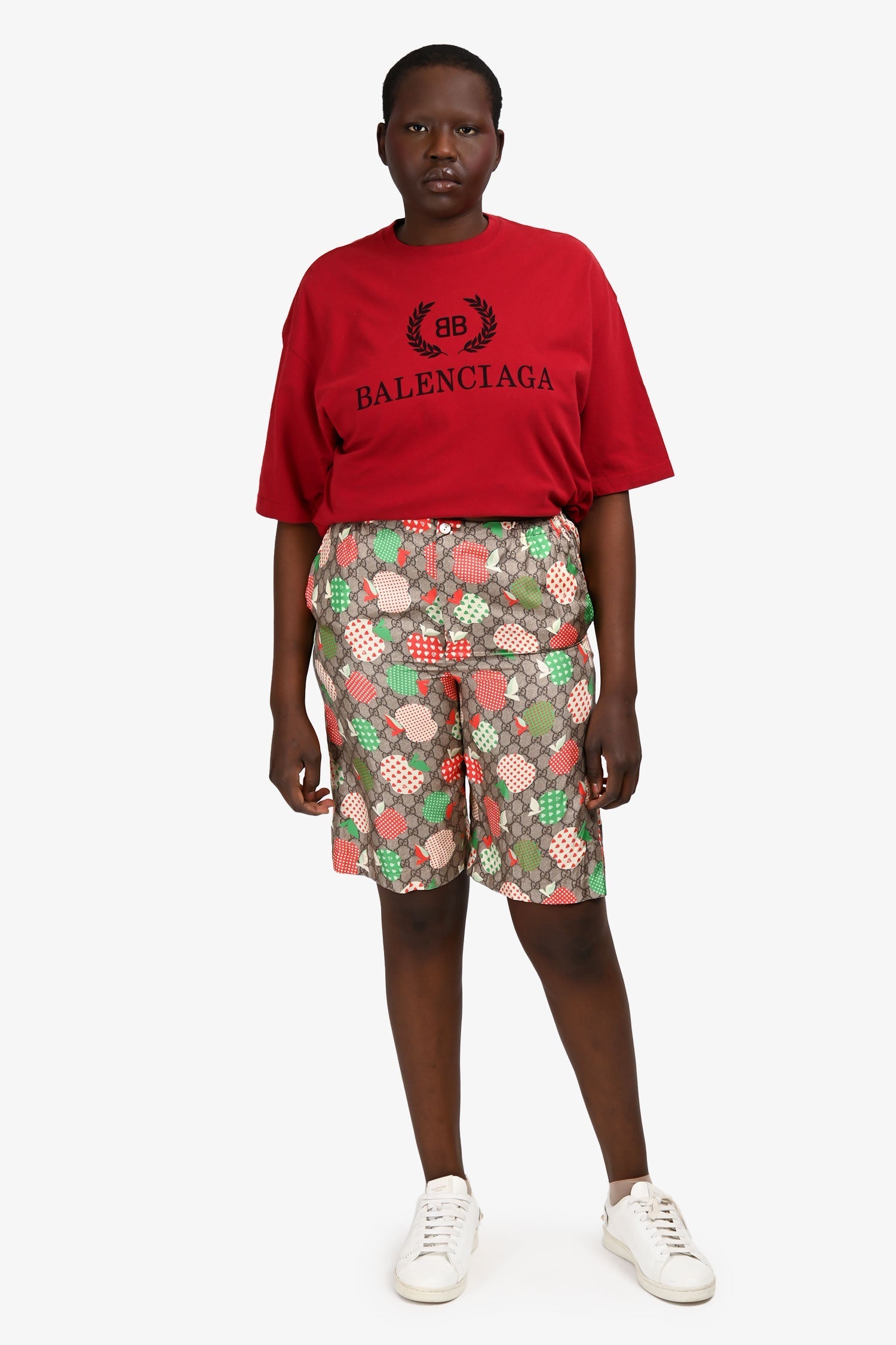 Gucci GG Monogram Apple Printed Silk Bermuda Shorts Size 44 Mens