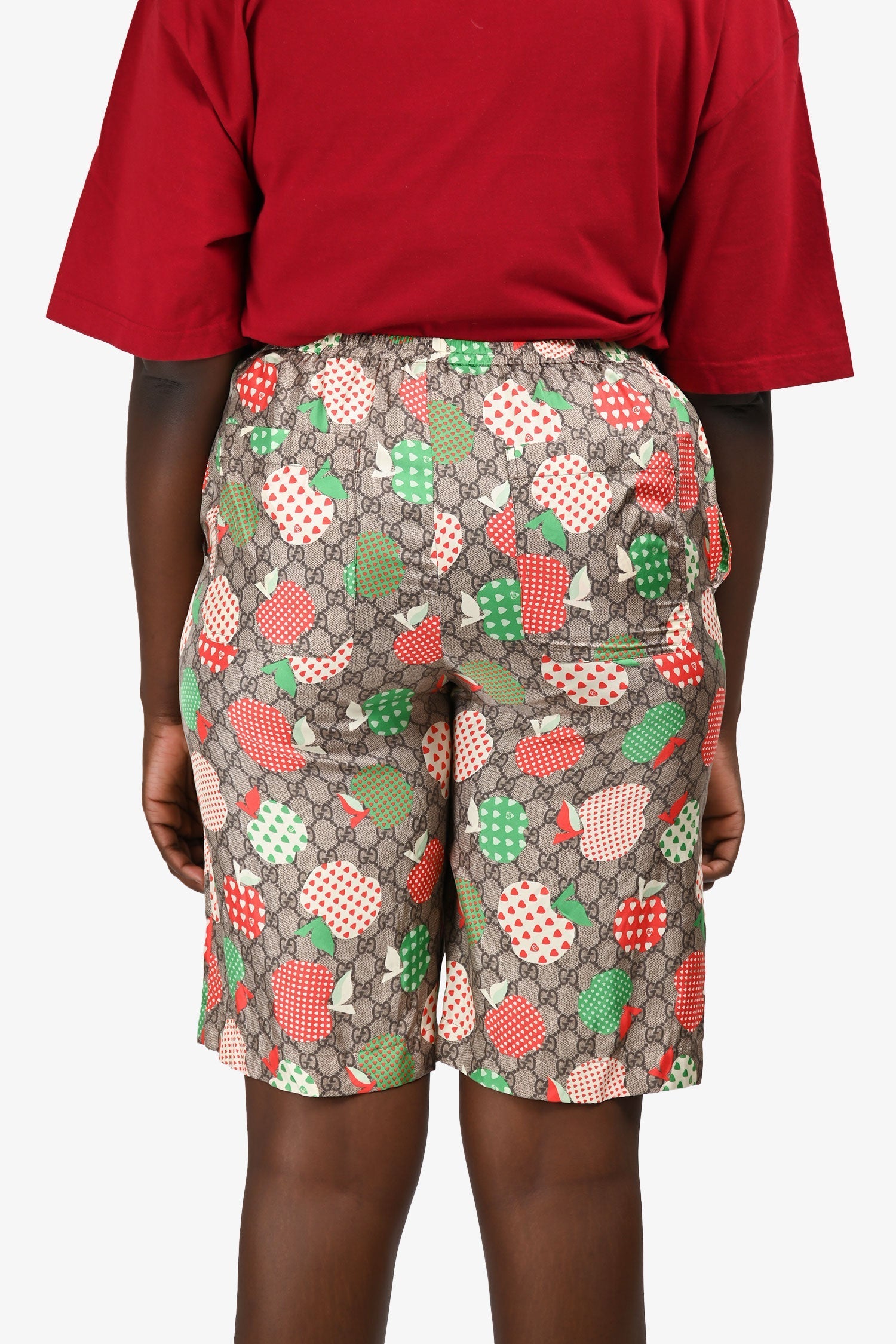 Gucci GG Monogram Apple Printed Silk Bermuda Shorts Size 44 Mens