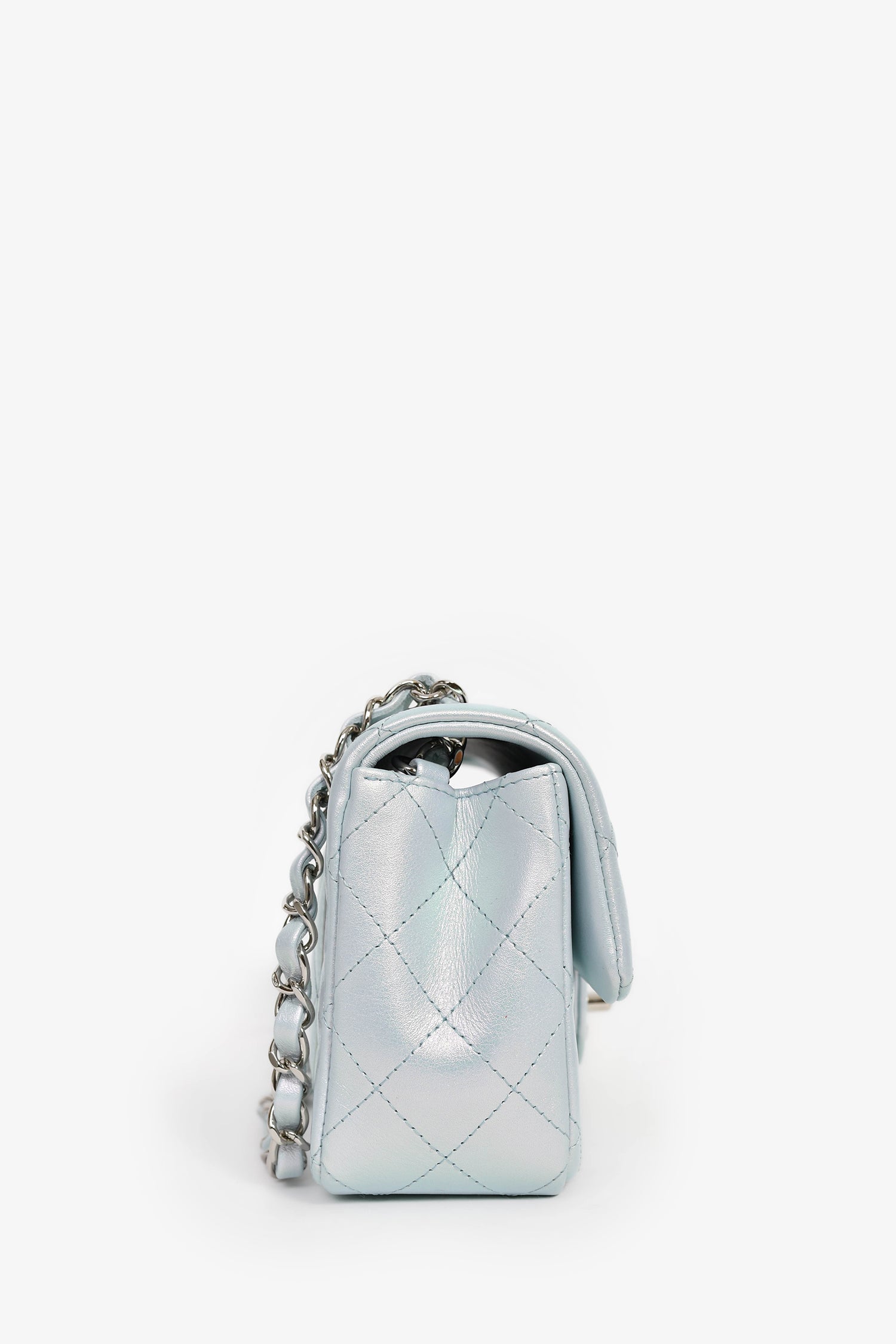 Pre-Loved Chanel™ 2024 Blue Iridescent Lambskin Mini Rectangle Flap Bag