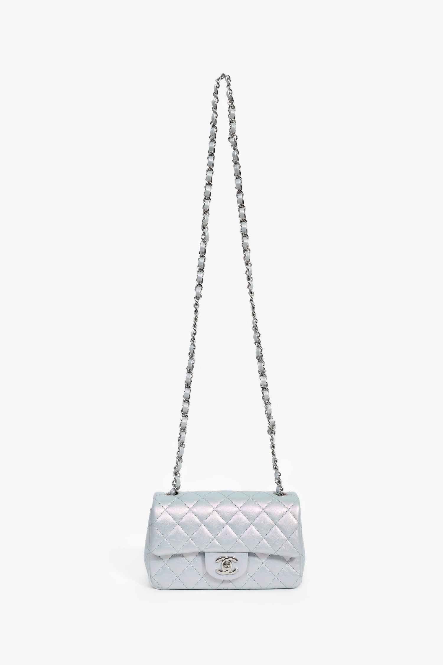 Pre-Loved Chanel™ 2024 Blue Iridescent Lambskin Mini Rectangle Flap Bag