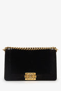 Pre-Loved Chanel™ 2017 Black/Brown Velvet Medium Chevron Boy Bag