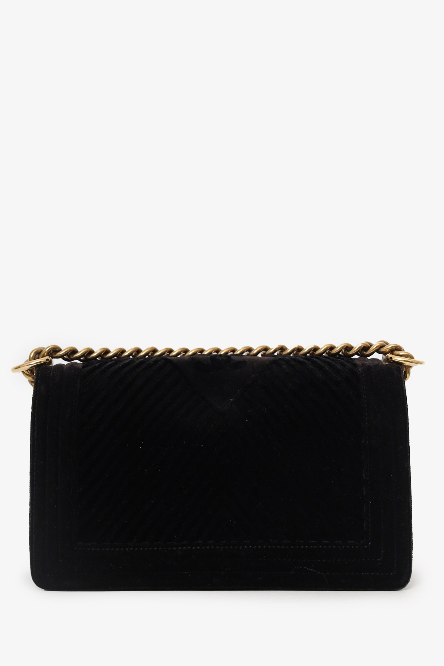 Pre-Loved Chanel™ 2017 Black/Brown Velvet Medium Chevron Boy Bag