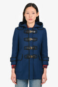 Gucci Navy/Black Leather Buckle Detail Duffel Coat Size 40