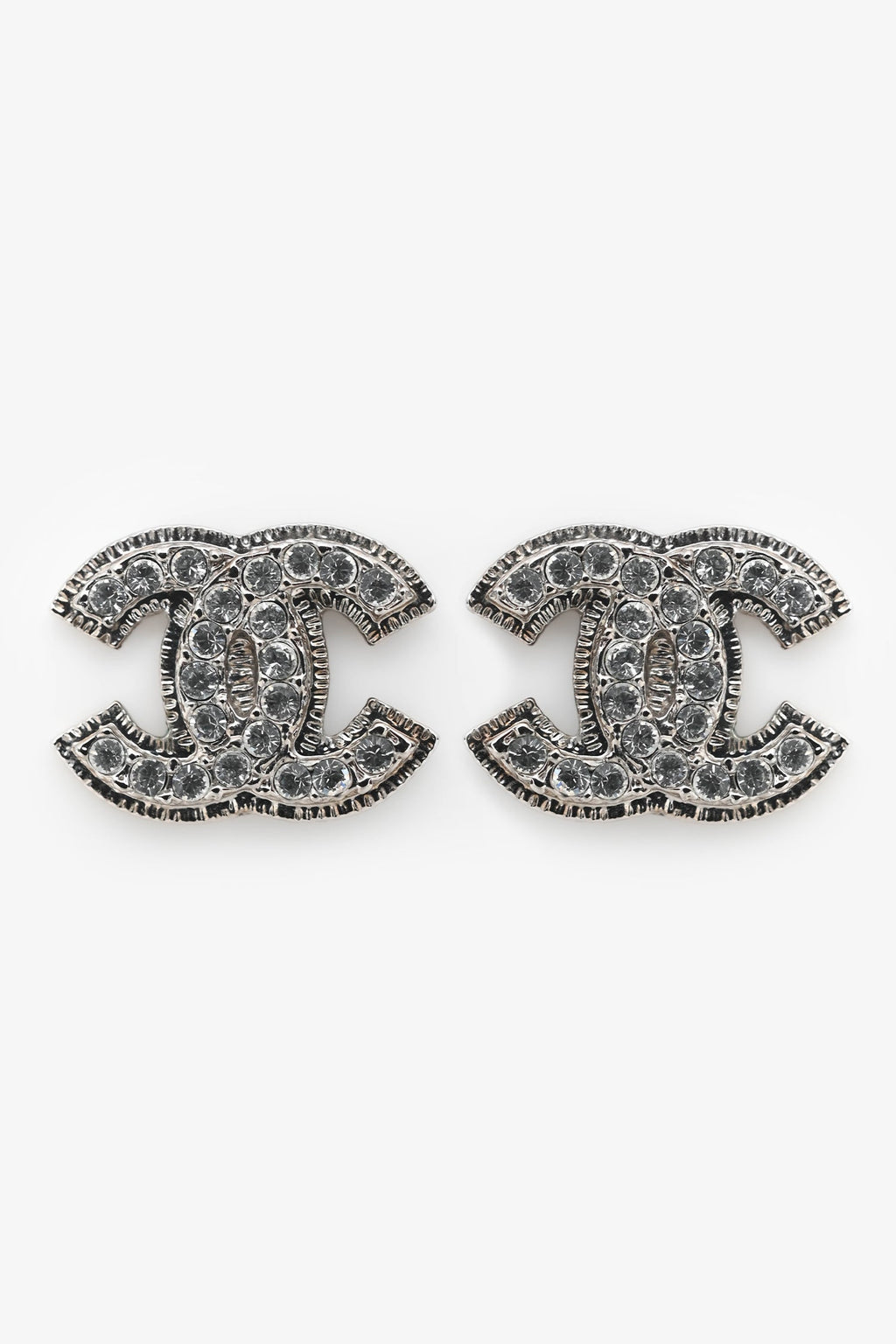 Pre-Loved Chanel™ 2011 Silver Tone Metal Crystal Embellished CC Earrings