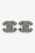Pre-Loved Chanel™ 2011 Silver Tone Metal Crystal Embellished CC Earrings