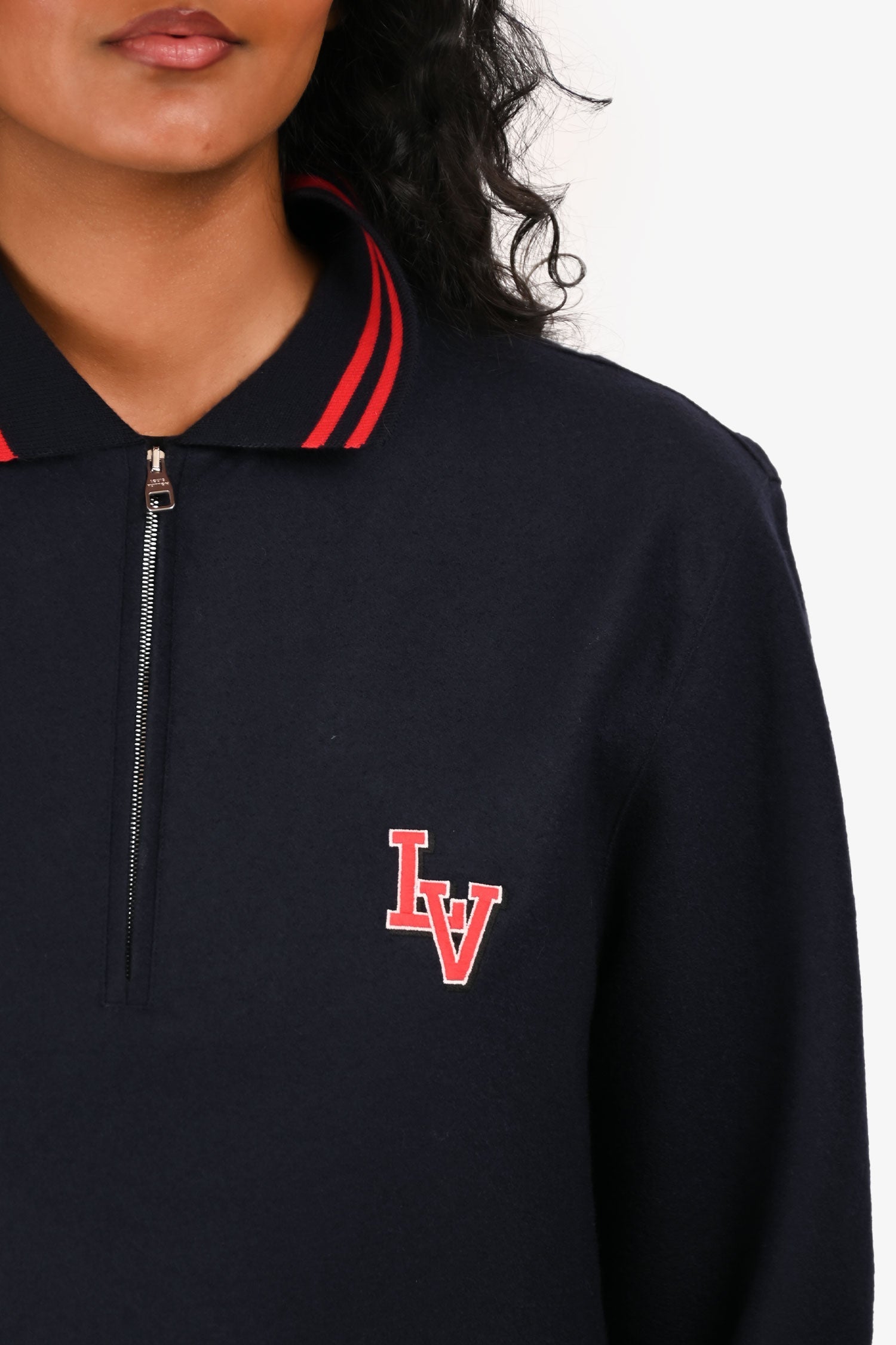 Louis Vuitton 2017 Navy/Red Wool Long Sleeve Polo Top Size M