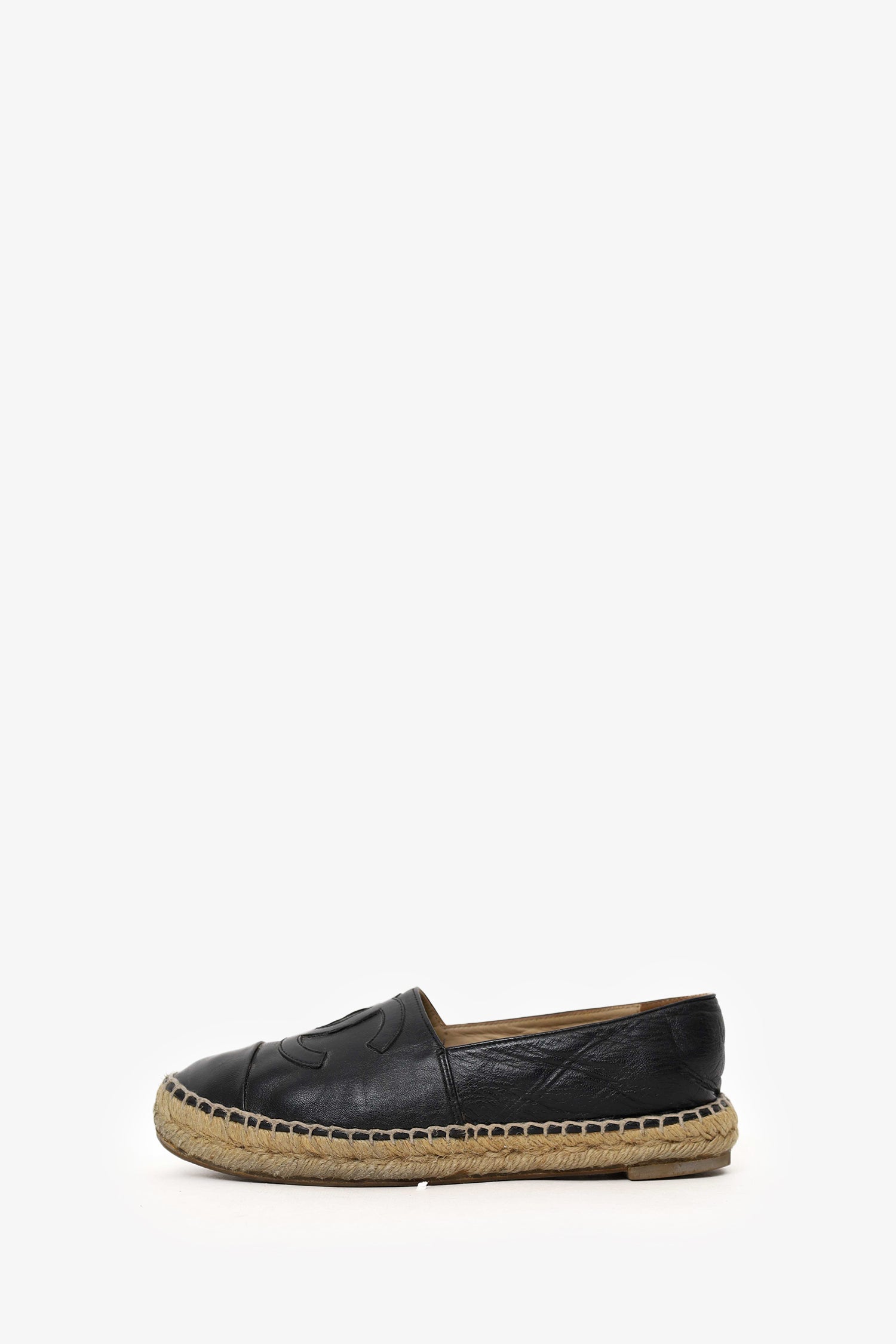 Pre-Loved Chanel Black Lambskin Espadrilles Size 36