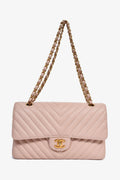 Pre-Loved Chanel™ 2016-17 Pink Calfskin Chevron Medium Double Flap Shoulder Bag