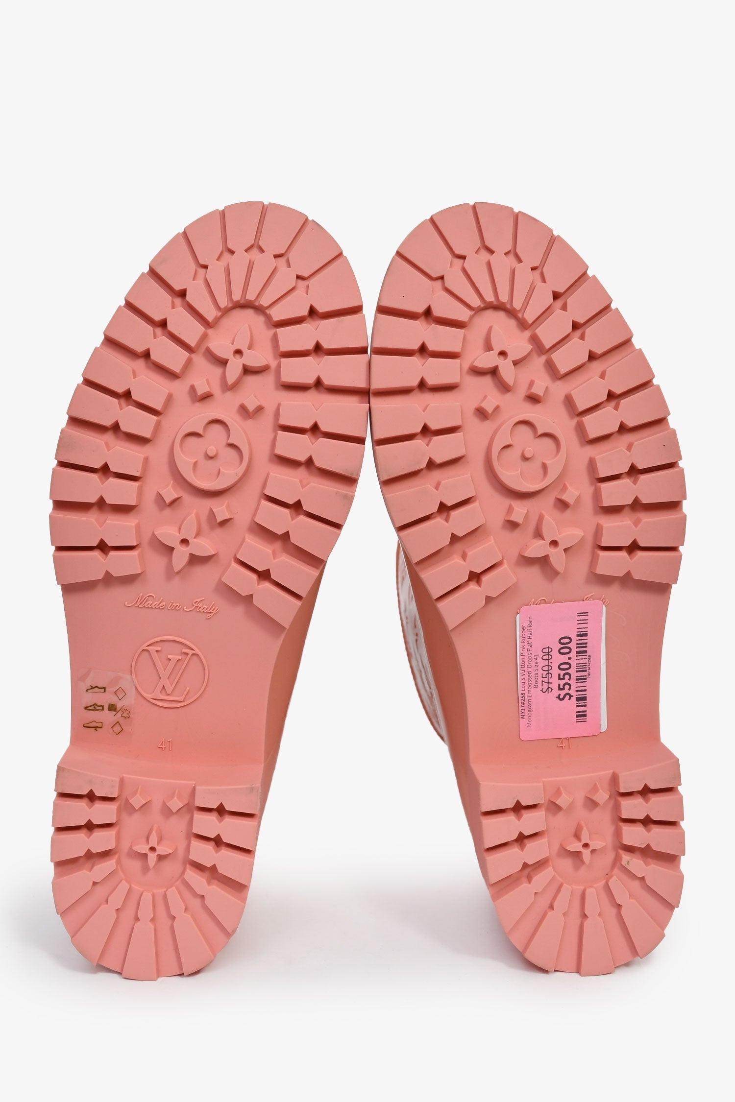 Louis Vuitton Pink Rubber Monogram Embossed 'Drops Flat' Half Rain Boots Size 41