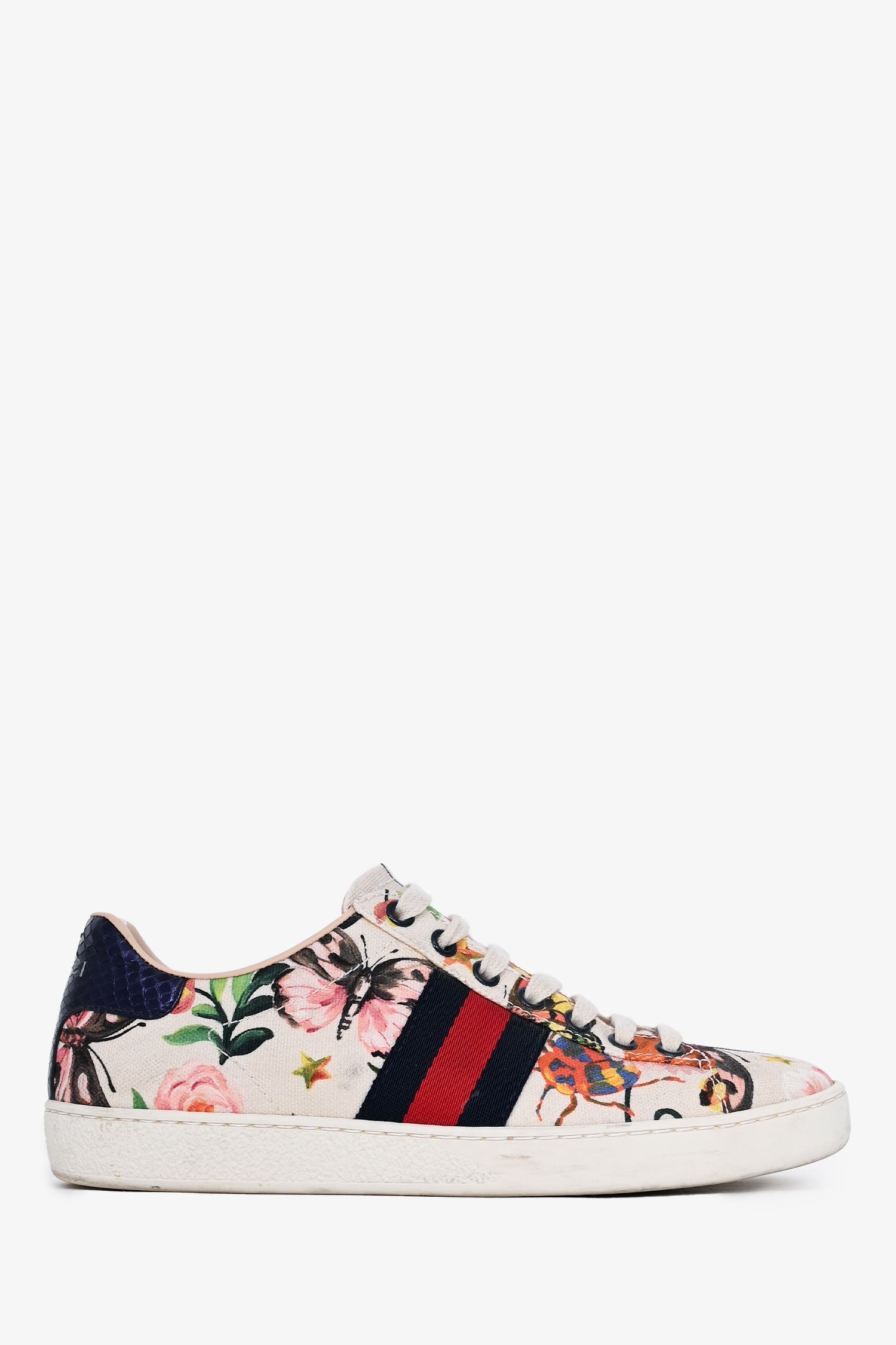 Gucci Cream Canvas Garden Exclusive Ace Sneakers Size 36