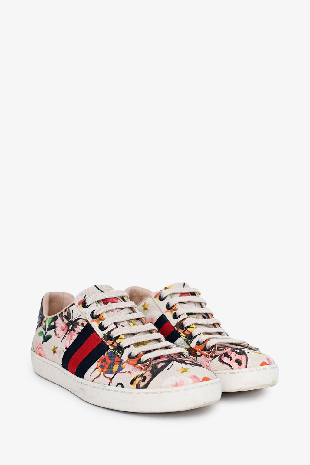 Gucci Cream Canvas Garden Exclusive Ace Sneakers Size 36