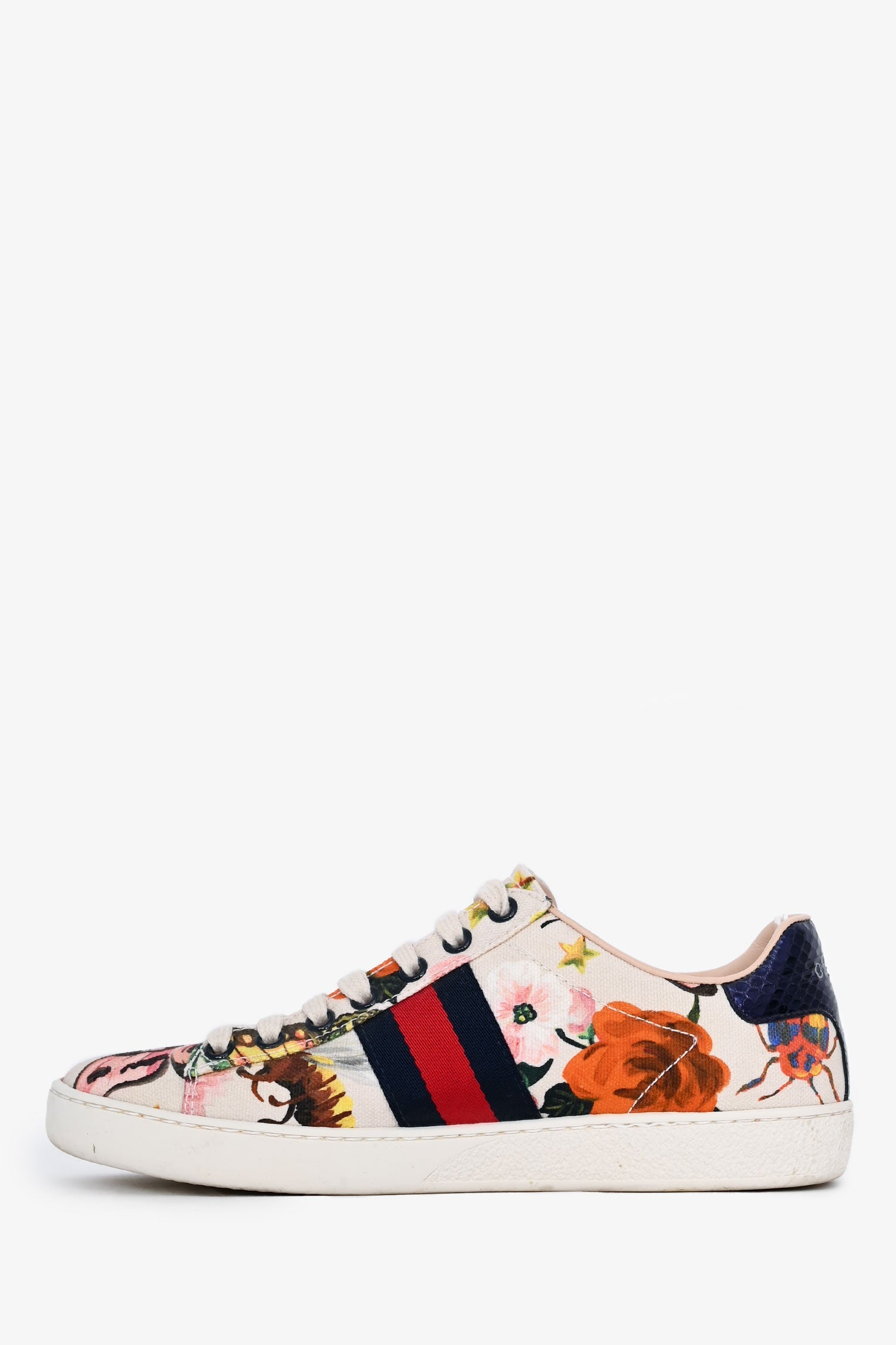 Gucci Cream Canvas Garden Exclusive Ace Sneakers Size 36