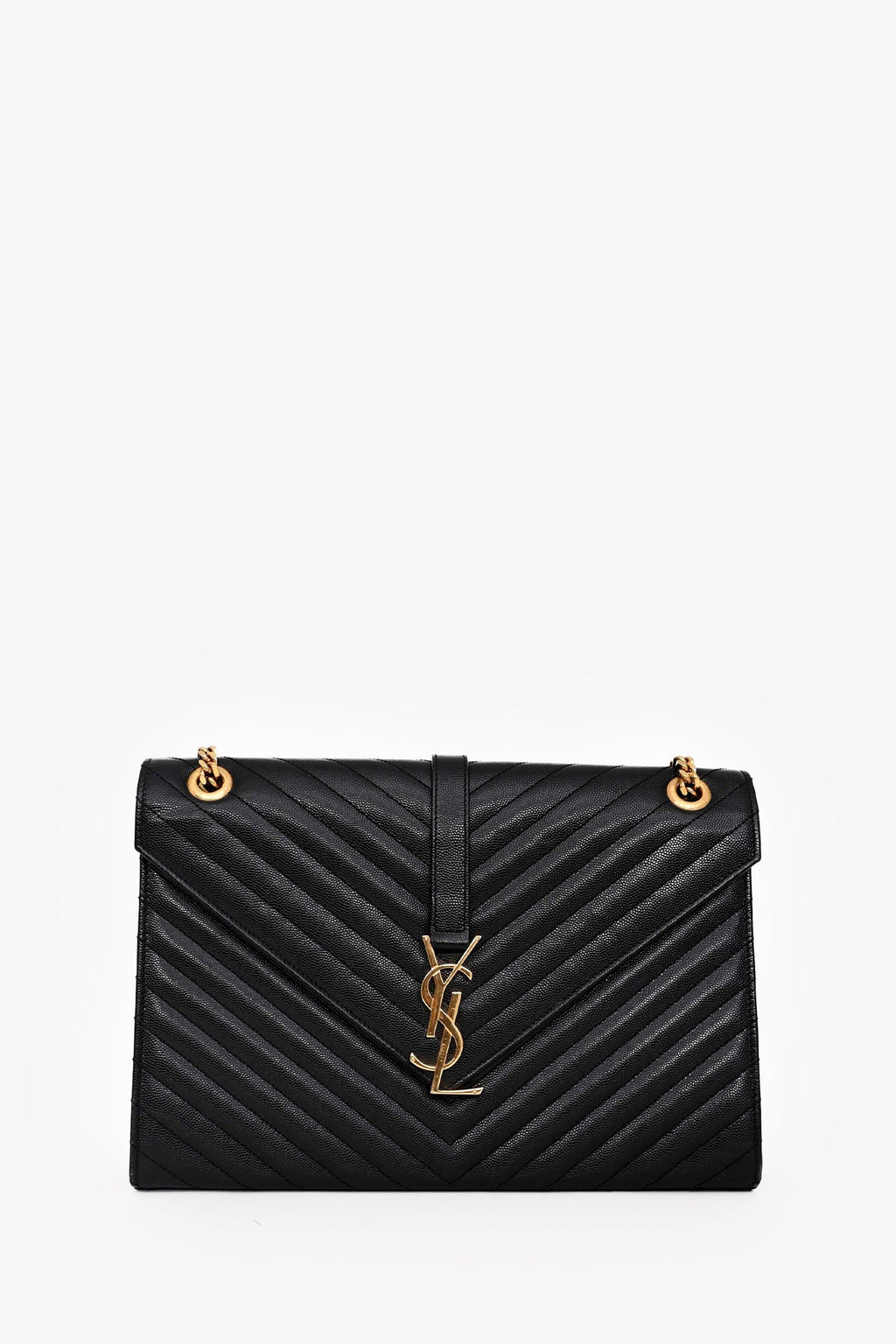 Saint Laurent Black Quilted Grain De Poudre Leather Large Envelope Chain Bag