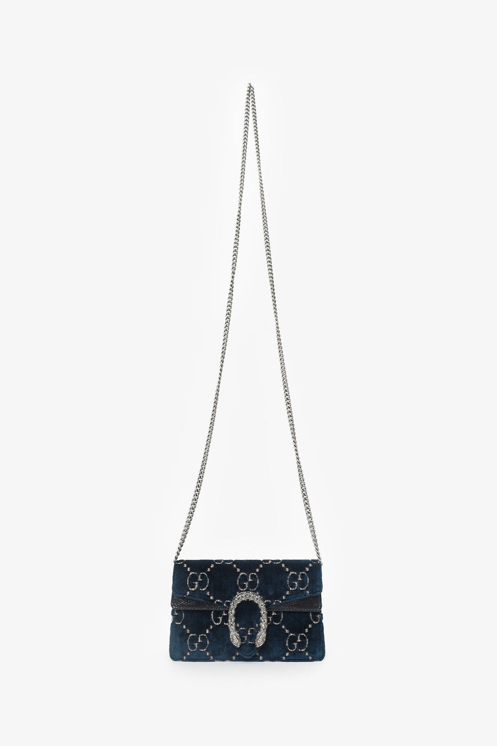 Gucci Navy Velvet GG Monogram Super Mini Dionysus Chain Bag