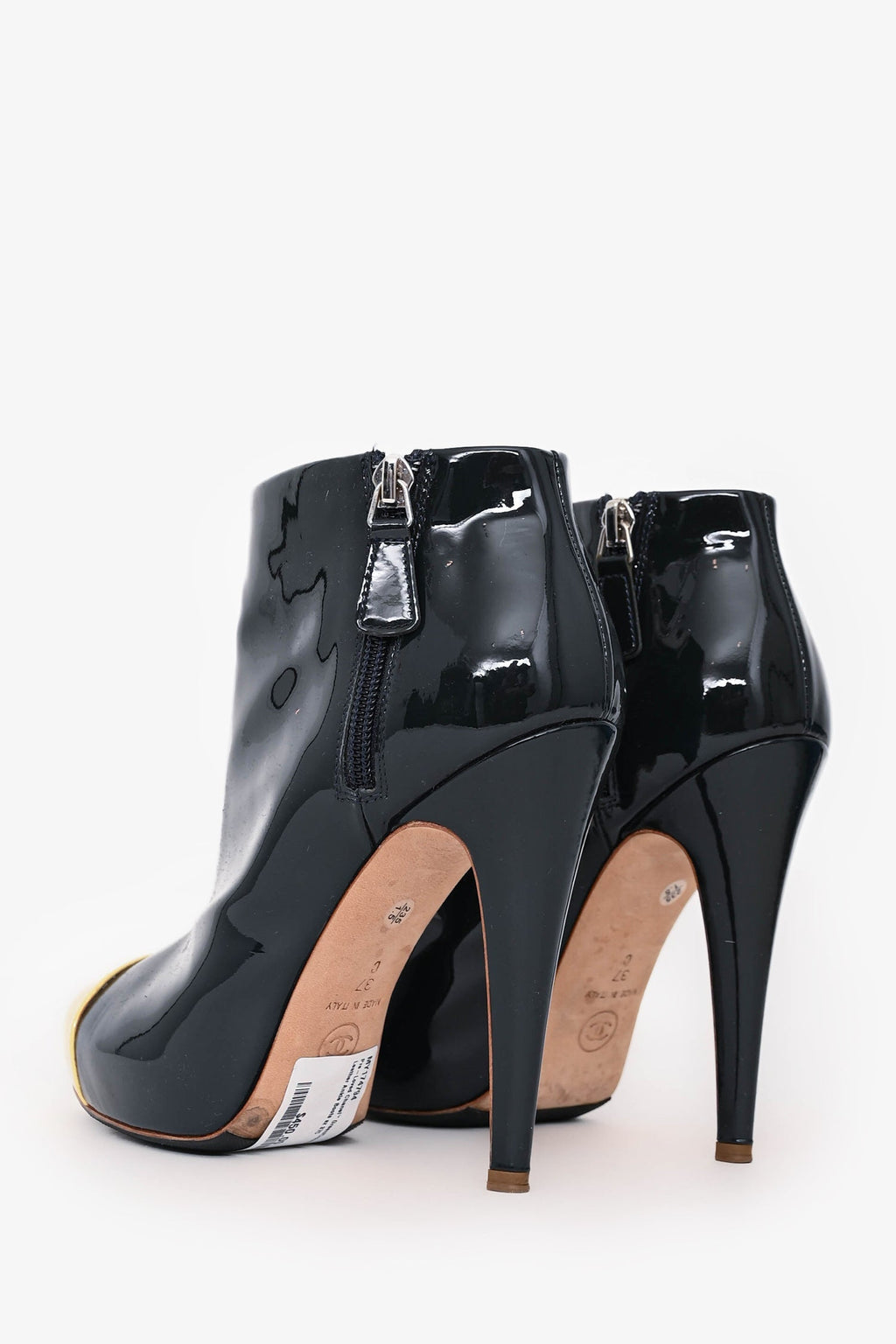 Pre-Loved Chanel™ Green/Cream Patent Leather Ankle Boots Size 37C