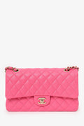 Pre-Loved Chanel™ Pink Caviar Leather Medium Classic Double Flap Shoulder Bag