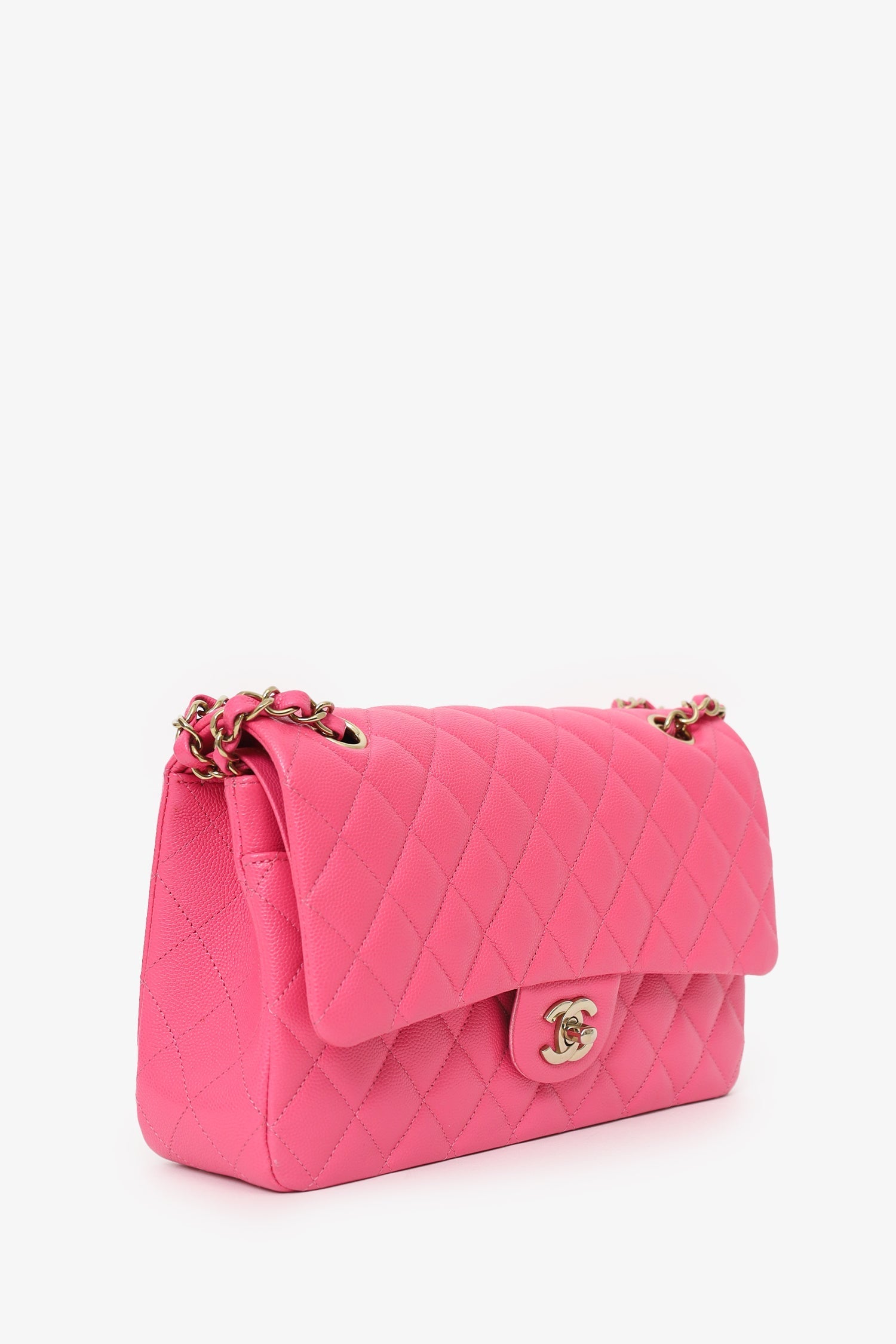 Pre-Loved Chanel™ Pink Caviar Leather Medium Classic Double Flap Shoulder Bag