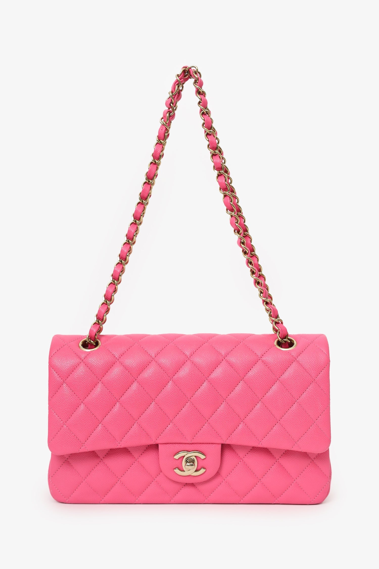 Pre-Loved Chanel™ Pink Caviar Leather Medium Classic Double Flap Shoulder Bag