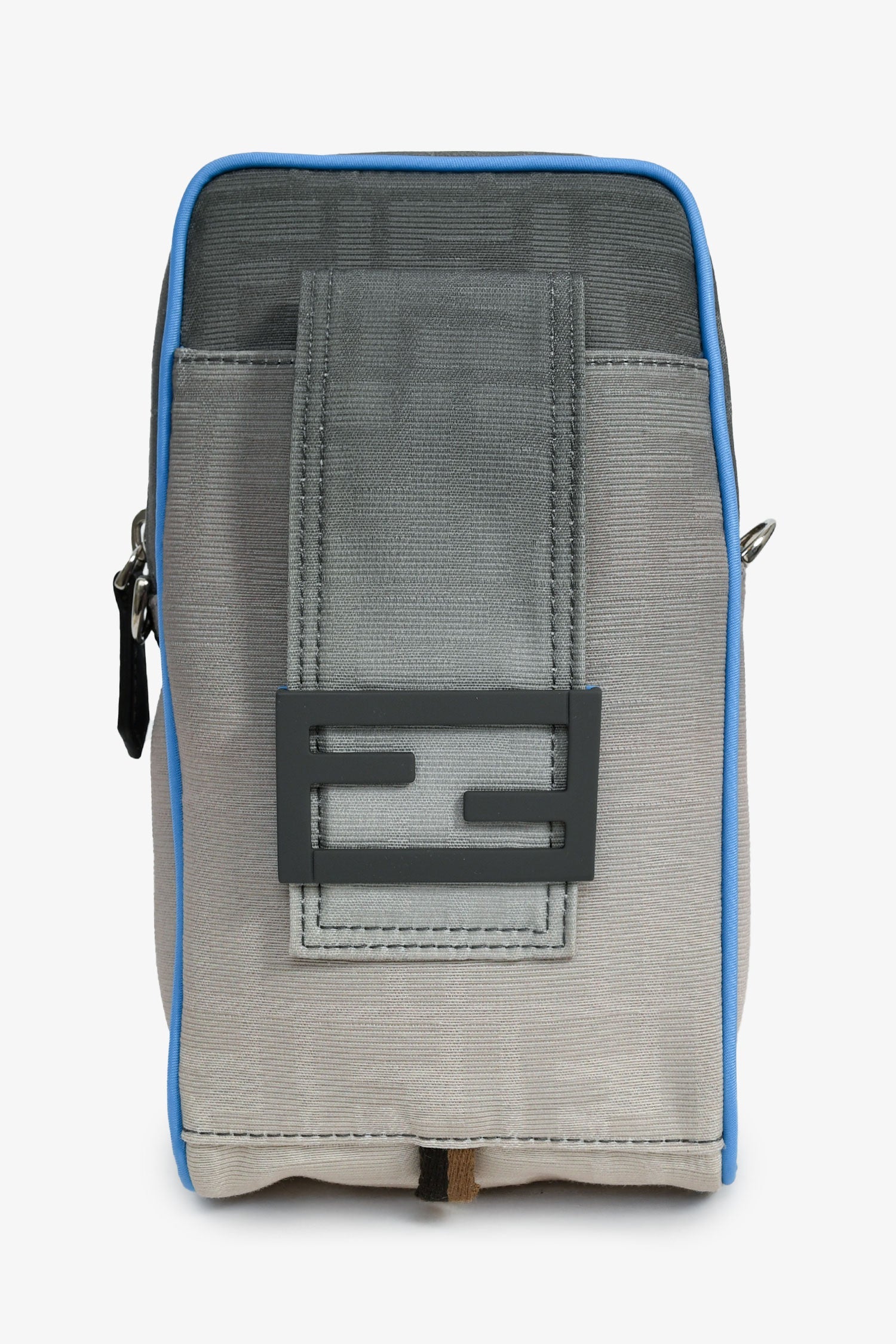 Fendi Grey Ombre Canvas Blue Trim Vertical Crossbody
