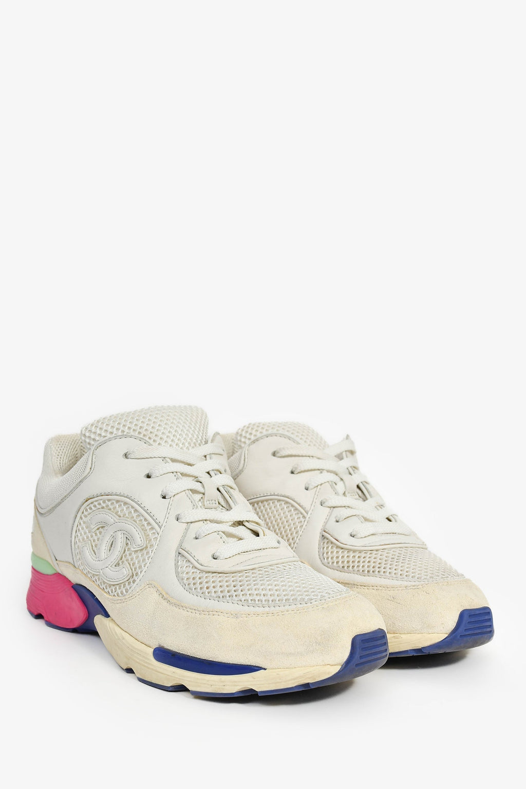 Pre-Loved Chanel™ White/Multicolour Mesh CC Logo Sneakers Size 37