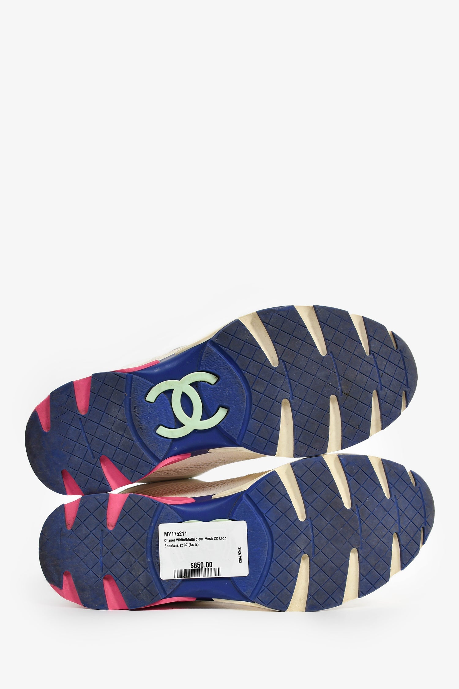 Pre-Loved Chanel™ White/Multicolour Mesh CC Logo Sneakers Size 37