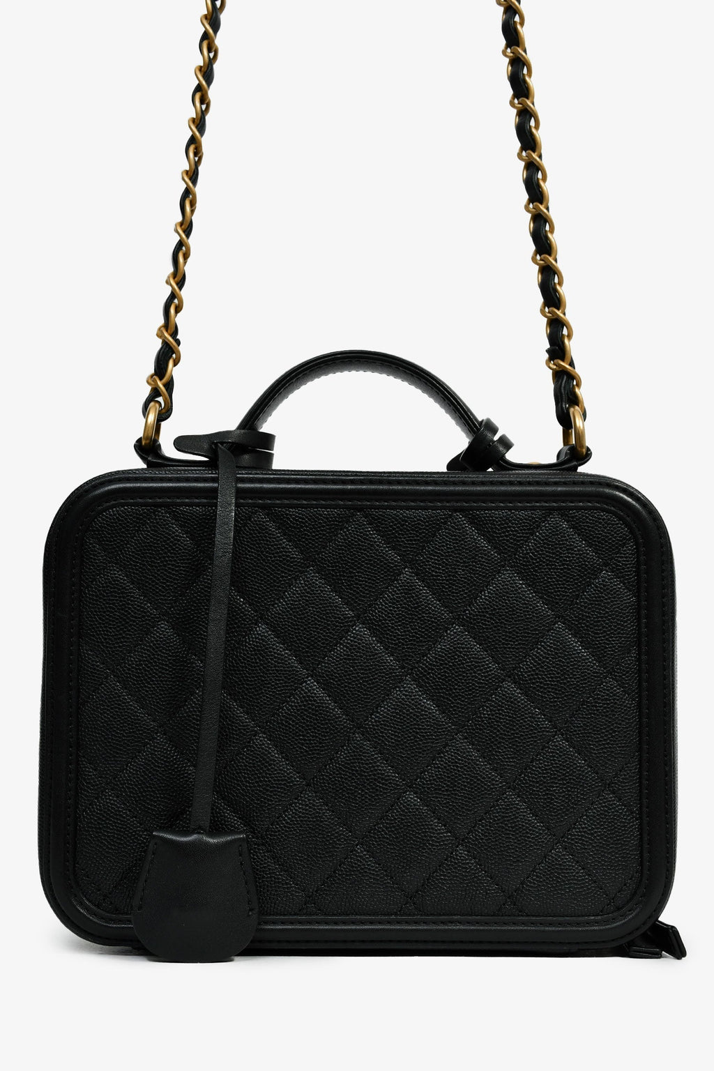 Pre-Loved Chanel™ 2018 Black Caviar Leather Filigree Medium Vanity Case Crossbody