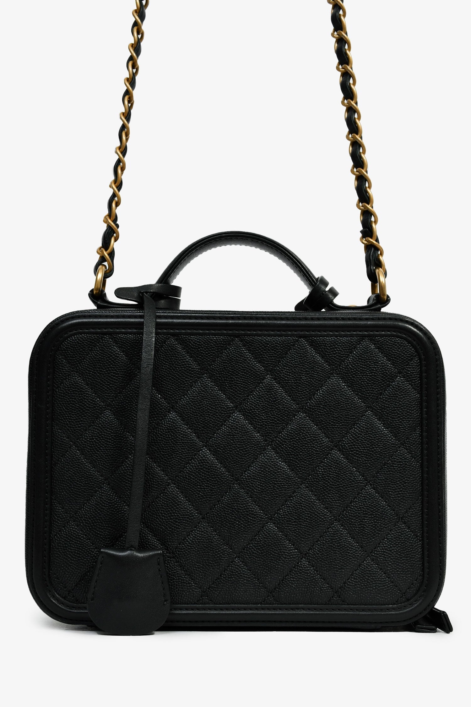 Pre-Loved Chanel™ 2018 Black Caviar Leather Filigree Medium Vanity Case Crossbody