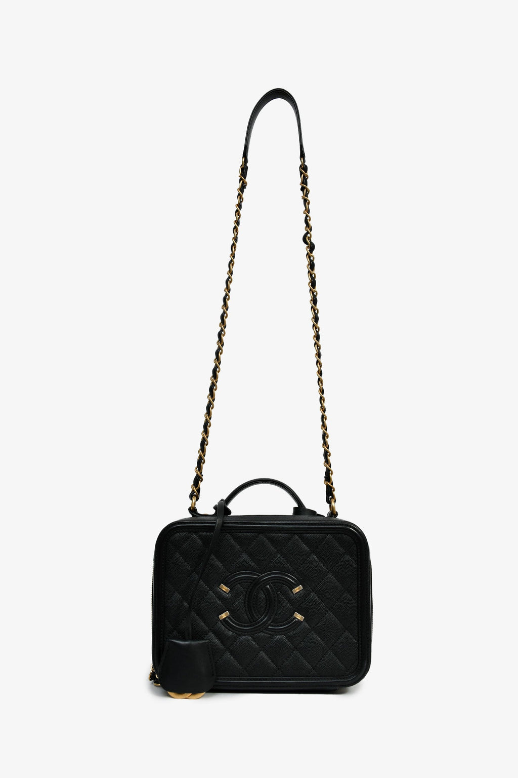 Pre-Loved Chanel™ 2018 Black Caviar Leather Filigree Medium Vanity Case Crossbody