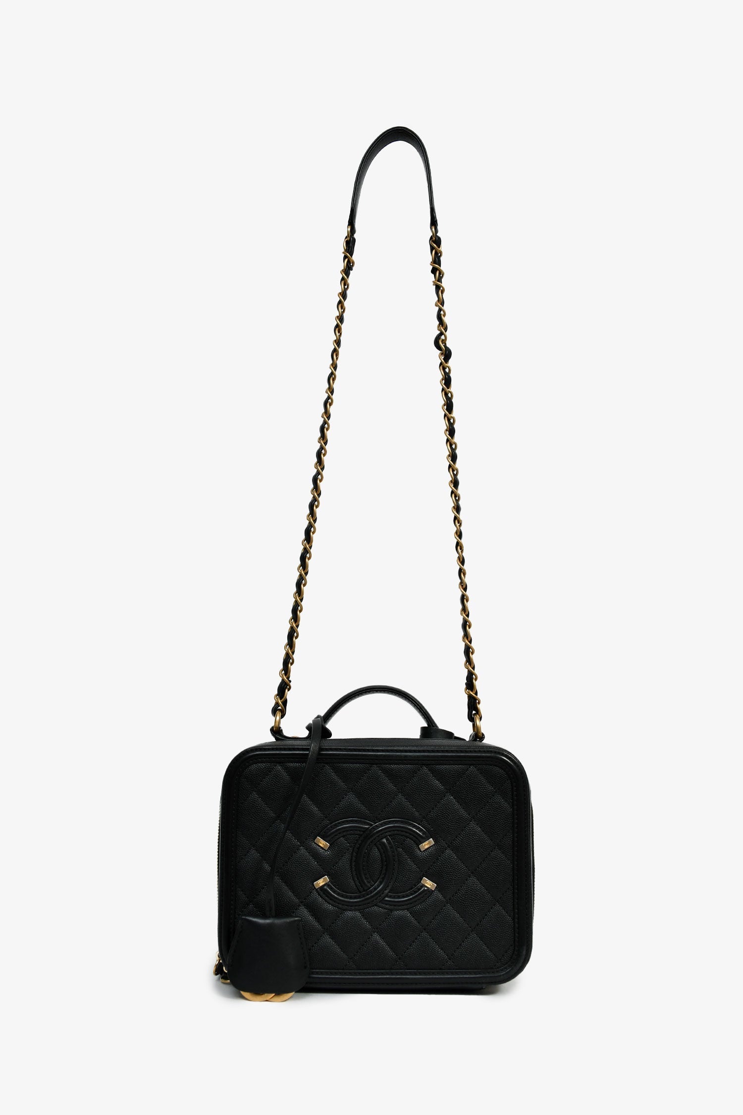 Pre-Loved Chanel™ 2018 Black Caviar Leather Filigree Medium Vanity Case Crossbody
