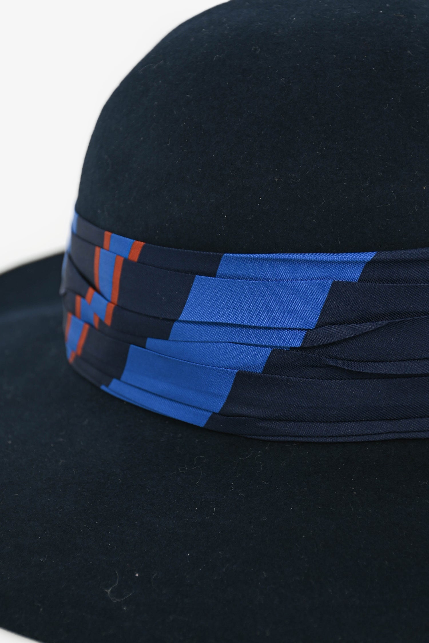 Hermès Navy Silk Scarf Embellished Hat Size 58