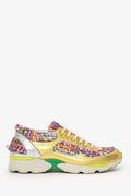 Pre-Loved Chanel™ Red/Green Tweed Gold Metallic Sneakers Size 36