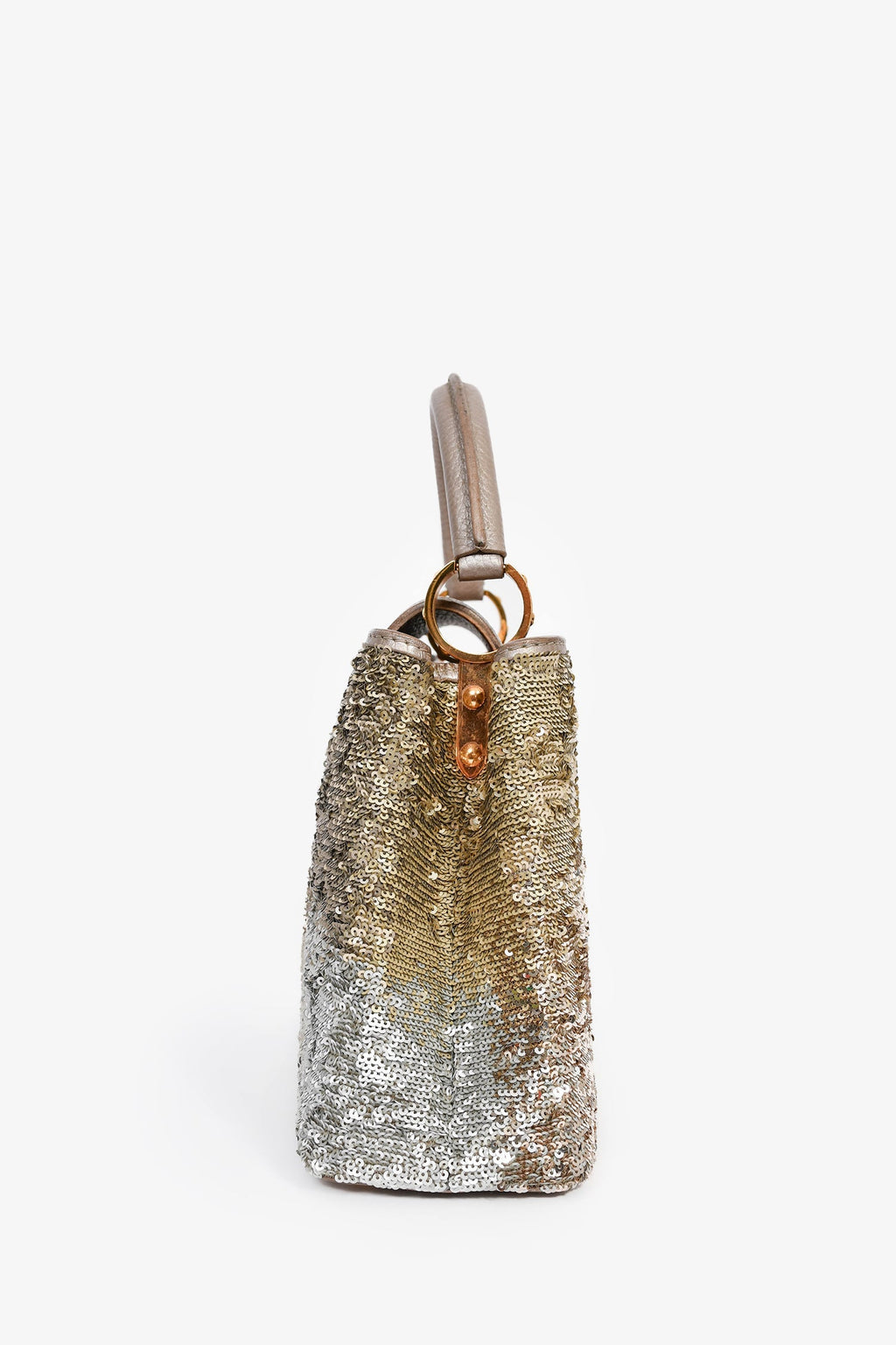 Louis Vuitton 2015 Beige Metallic Sequins Taurillon Capucines BB With Strap