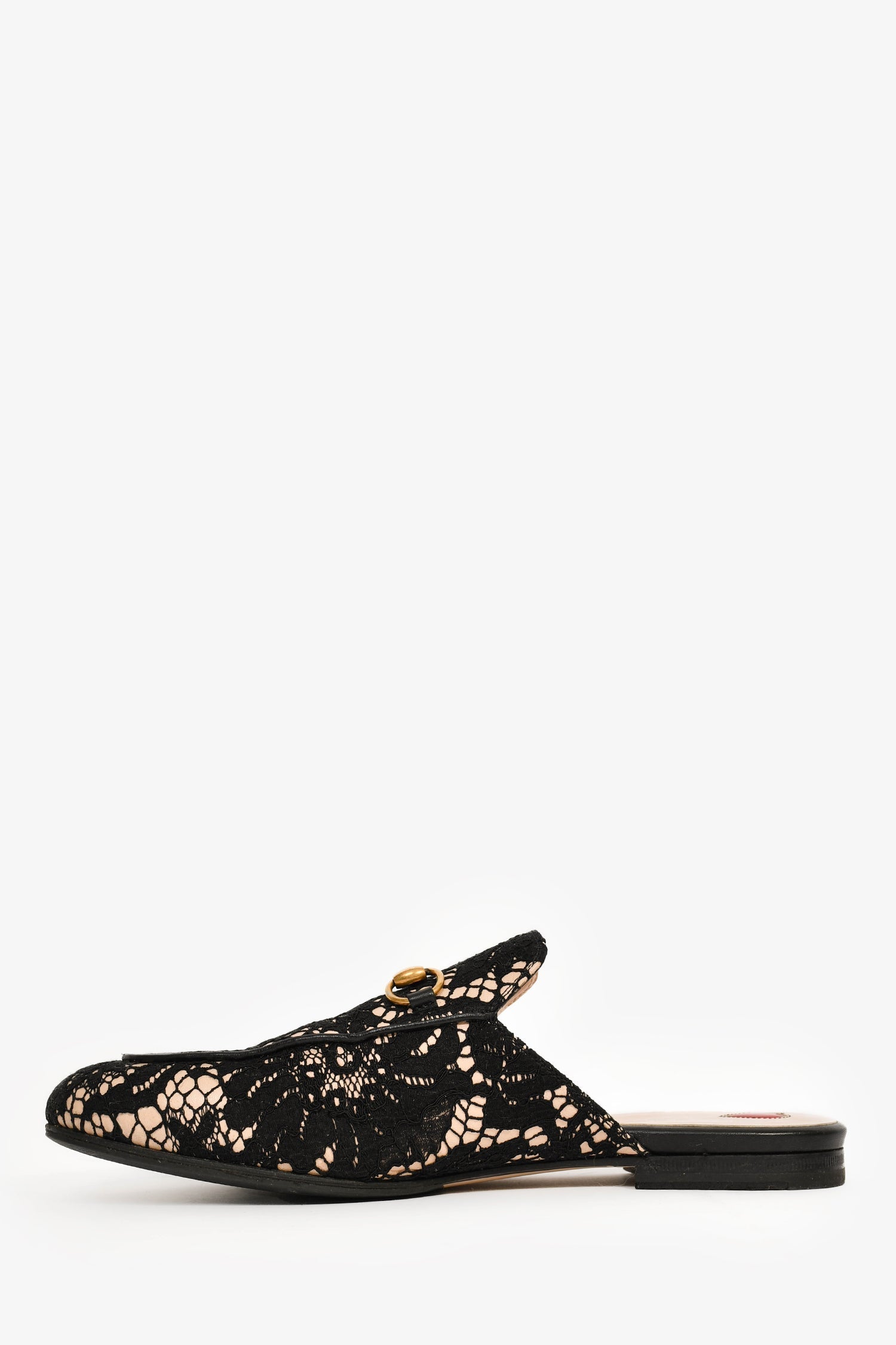 Gucci Black/Cream Lace Fabric Princetown Mules Size 38.5