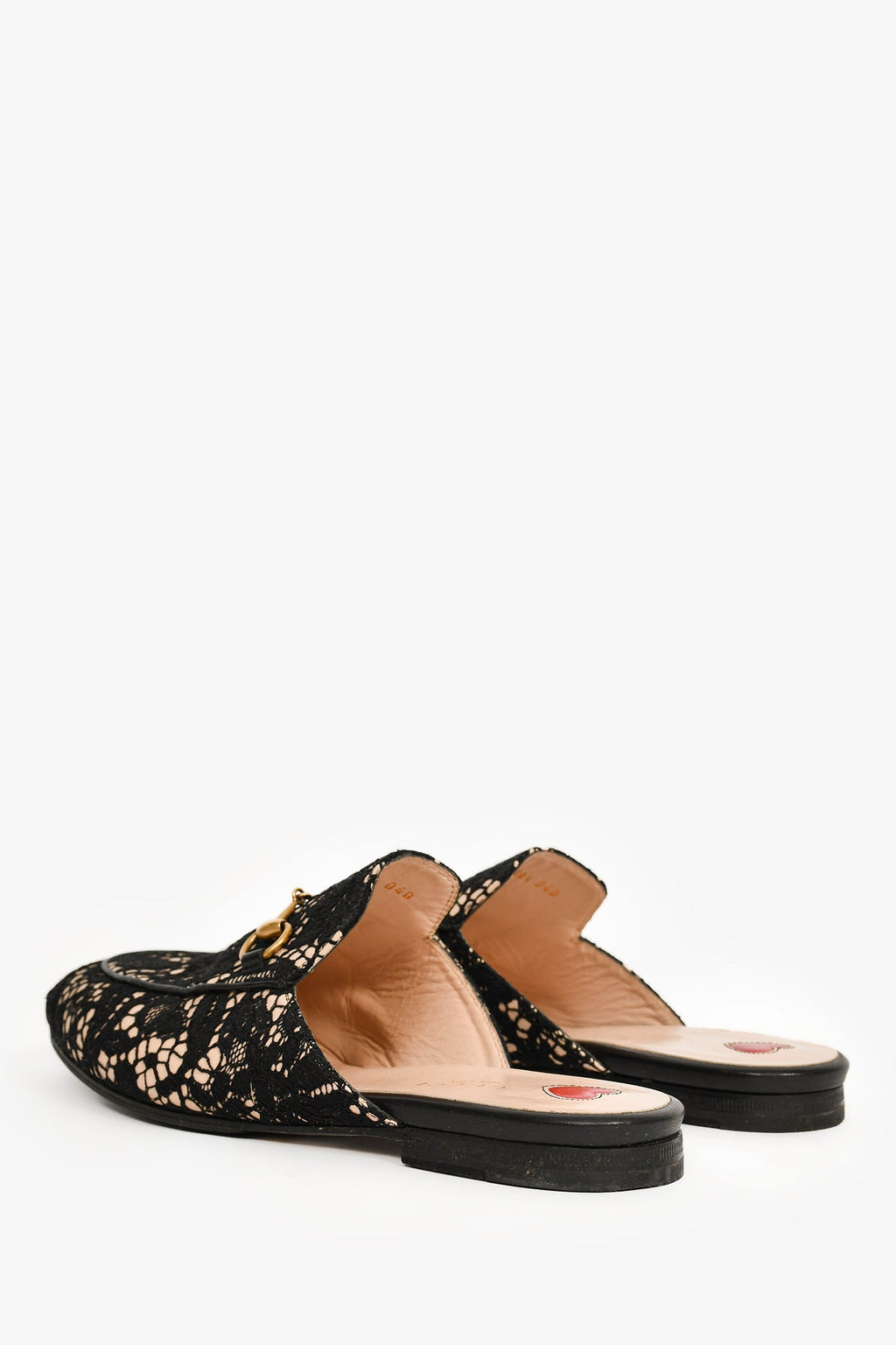Gucci Black/Cream Lace Fabric Princetown Mules Size 38.5