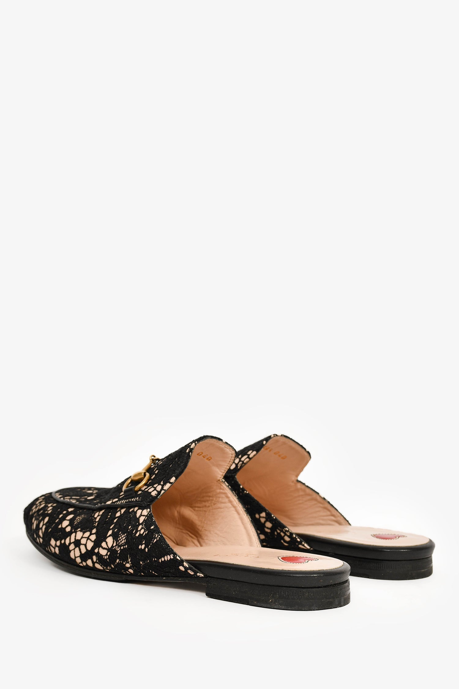 Gucci Black/Cream Lace Fabric Princetown Mules Size 38.5