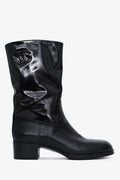 Pre-Loved Chanel 2021 Black Leather Interlocking CC Logo Moto Boots Size 39.5