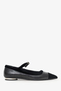 Pre-Loved Chanel™ Black Leather/Velvet Mary-Jane Pointed-Toe Flats Size 36.5
