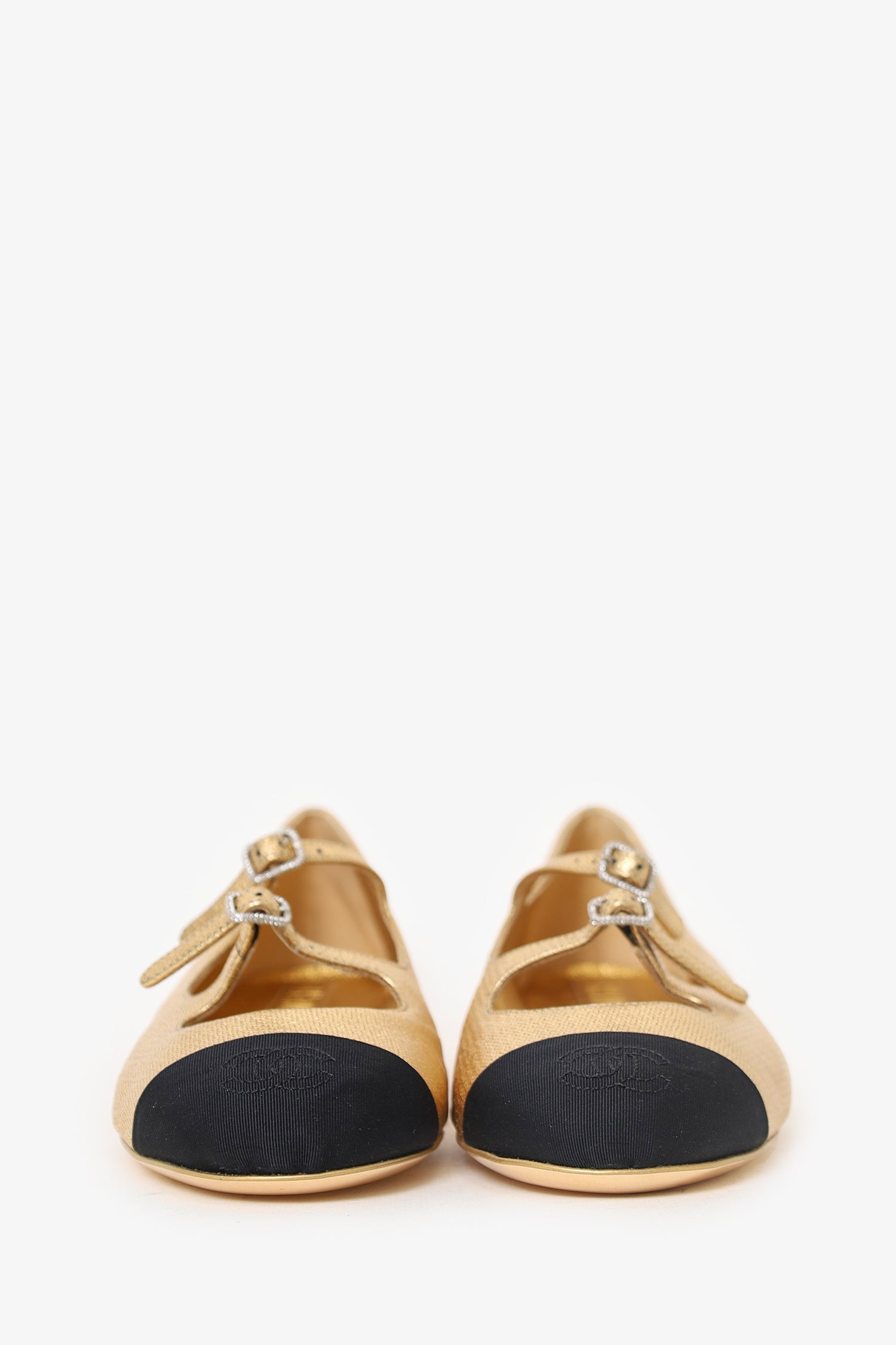 Pre-Loved Chanel™ Gold Metallic Mary-Jane Ballerina Flats Size 37