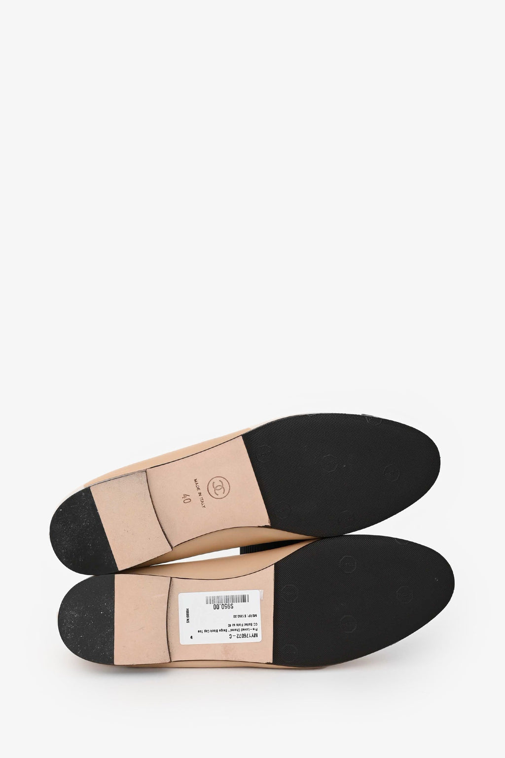 Pre-Loved Chanel™ Beige Black Cap Toe CC Ballet Flats Size 40