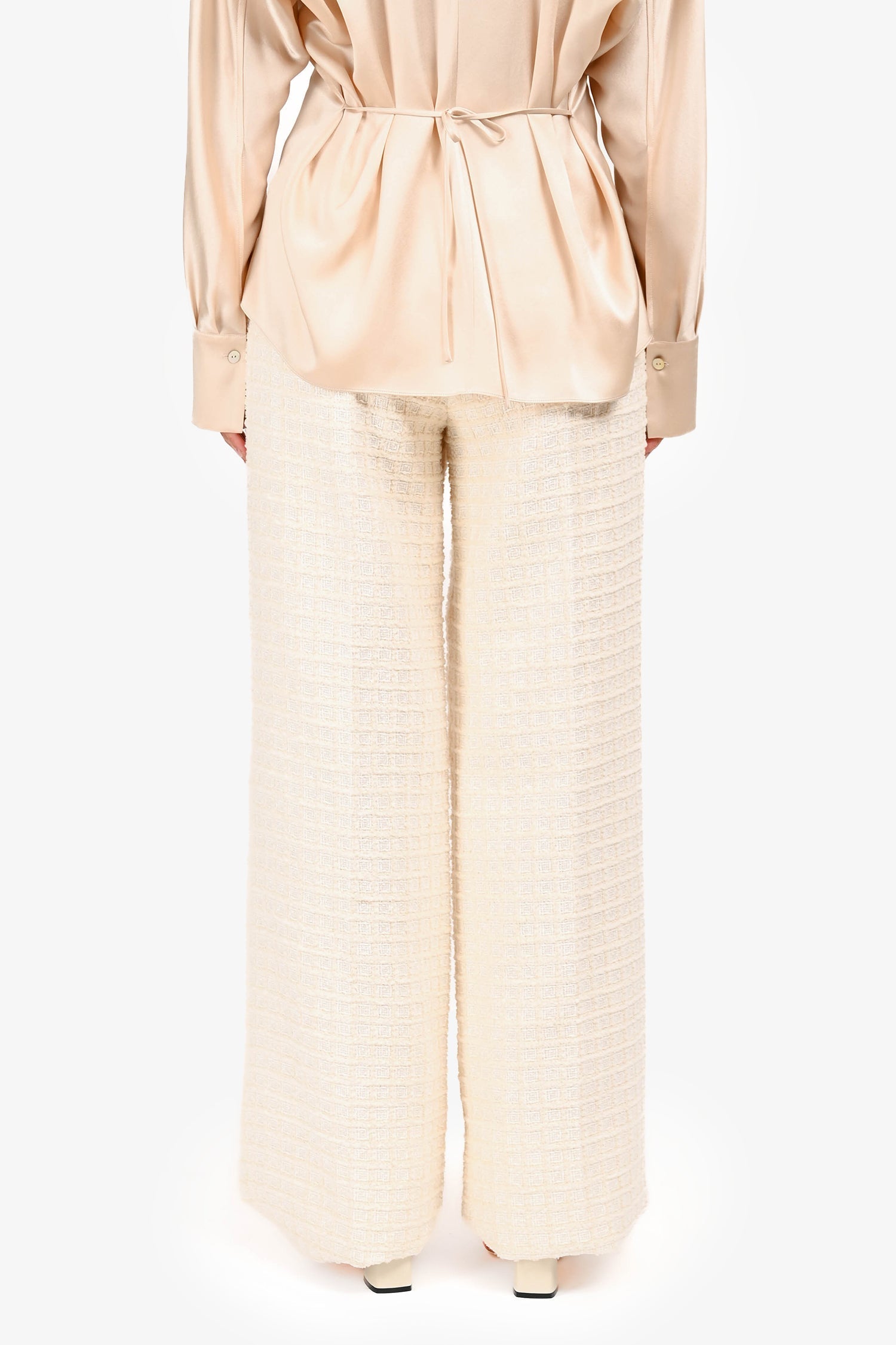 Gucci Ivory Window Tweed Wide Legged Pants Size 40