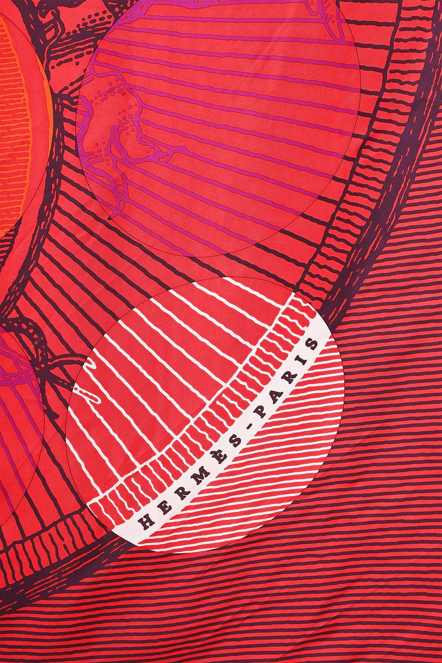 Hermès Red Silk Suite et Poursuite Scarf Size 140cm