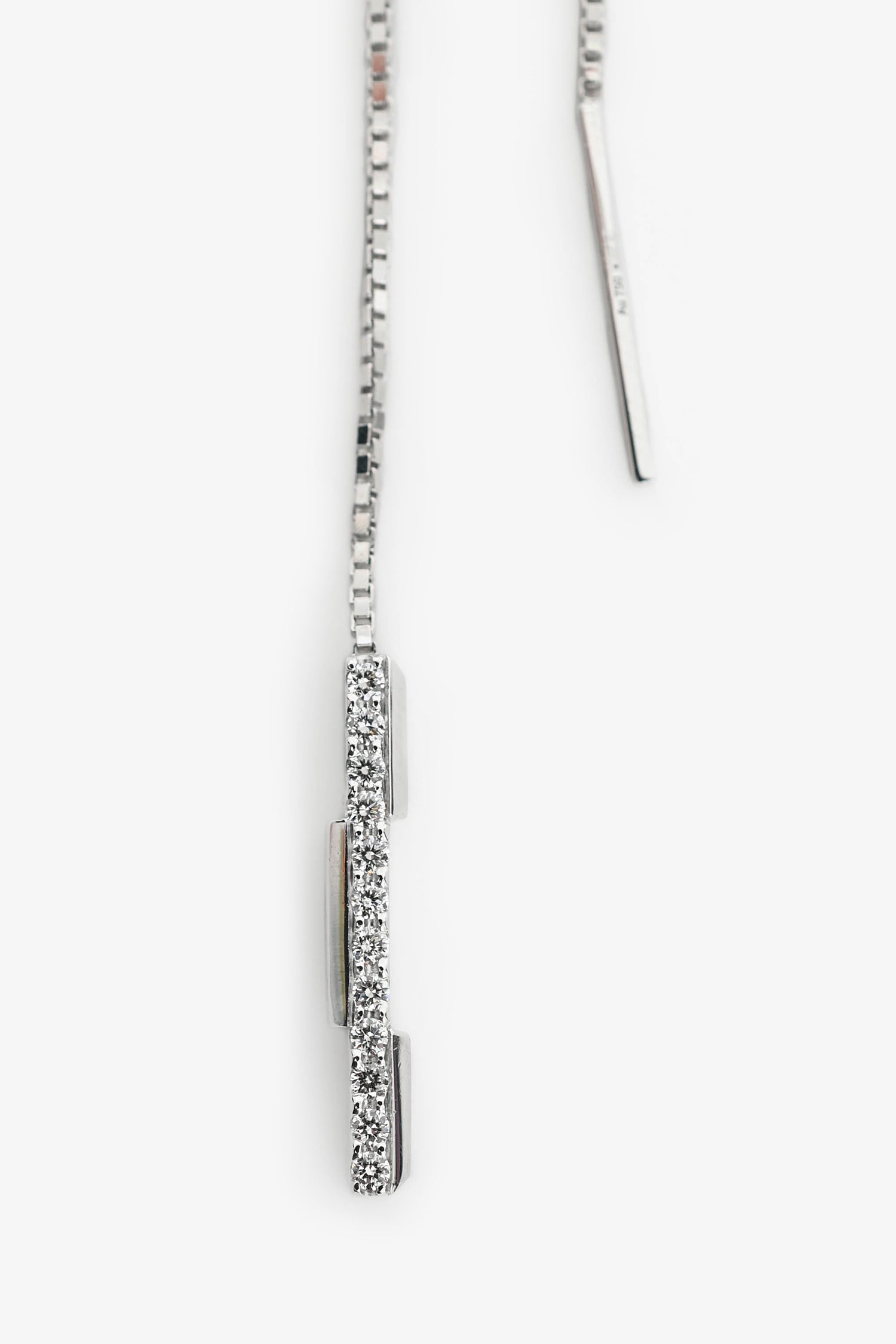 Gucci 18K White Gold Diamond Set Gucci Link To Love 'Gucci' Bar Earrings