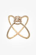 Gucci 18K Yellow Gold Diamond Set GG Running X Ring