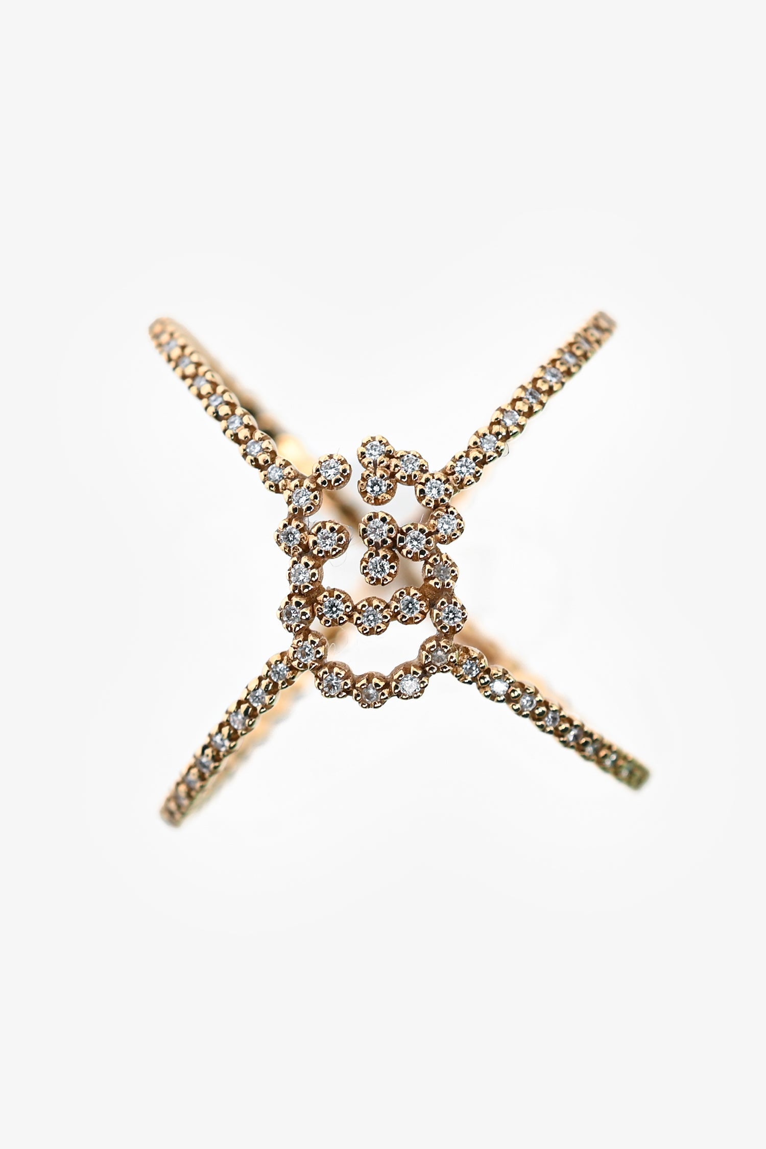 Gucci 18K Yellow Gold Diamond Set GG Running X Ring