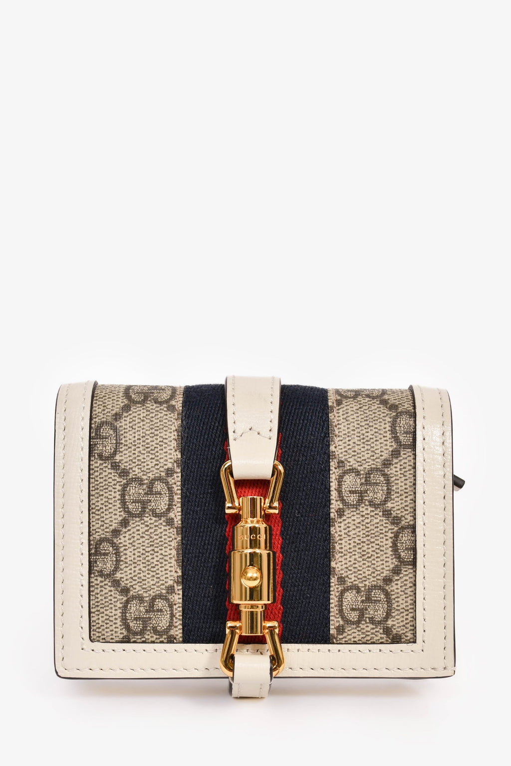 Gucci White Leather GG Supreme Jackie 1961 Compact Wallet