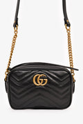 Gucci Black Leather Chevron Quilted Mini Camera Bag