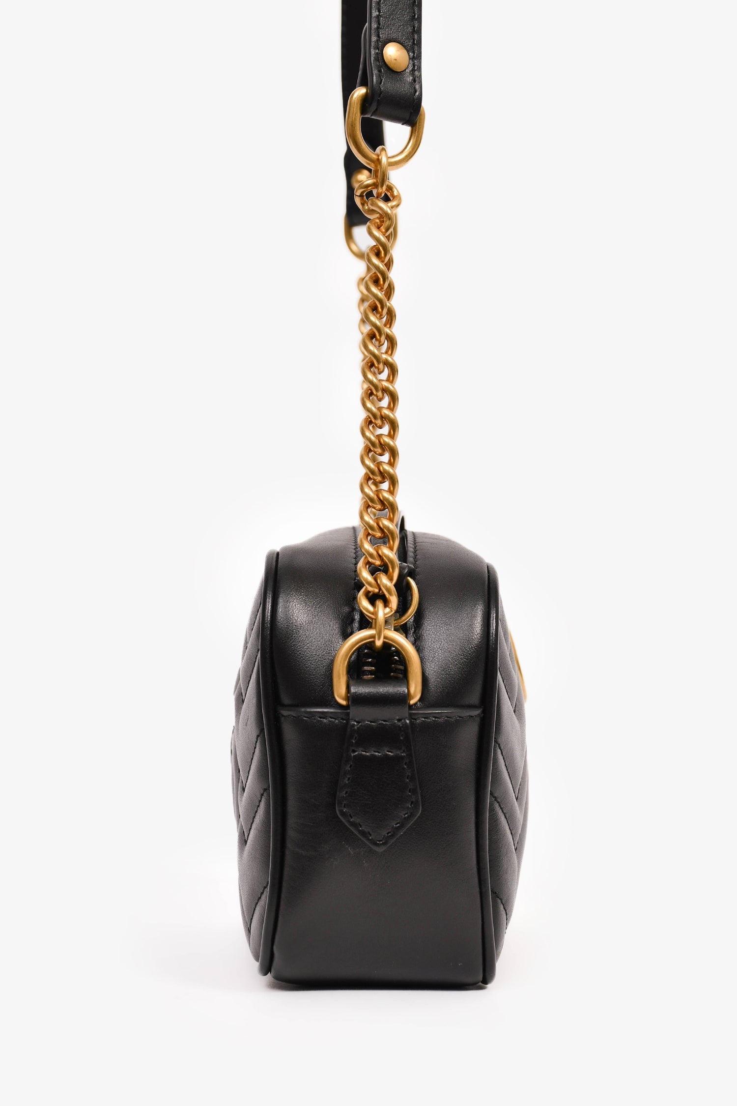 Gucci Black Leather Chevron Quilted Mini Camera Bag