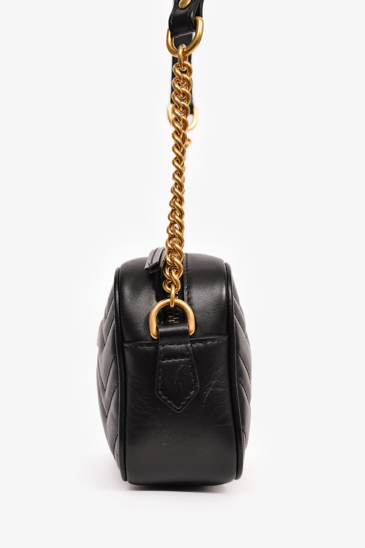 Gucci Black Leather Chevron Quilted Mini Camera Bag