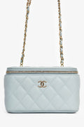 Pre-Loved Chanel™ 2021 Blue Caviar Leather Quilted CC Vanity Top Handle Bag
