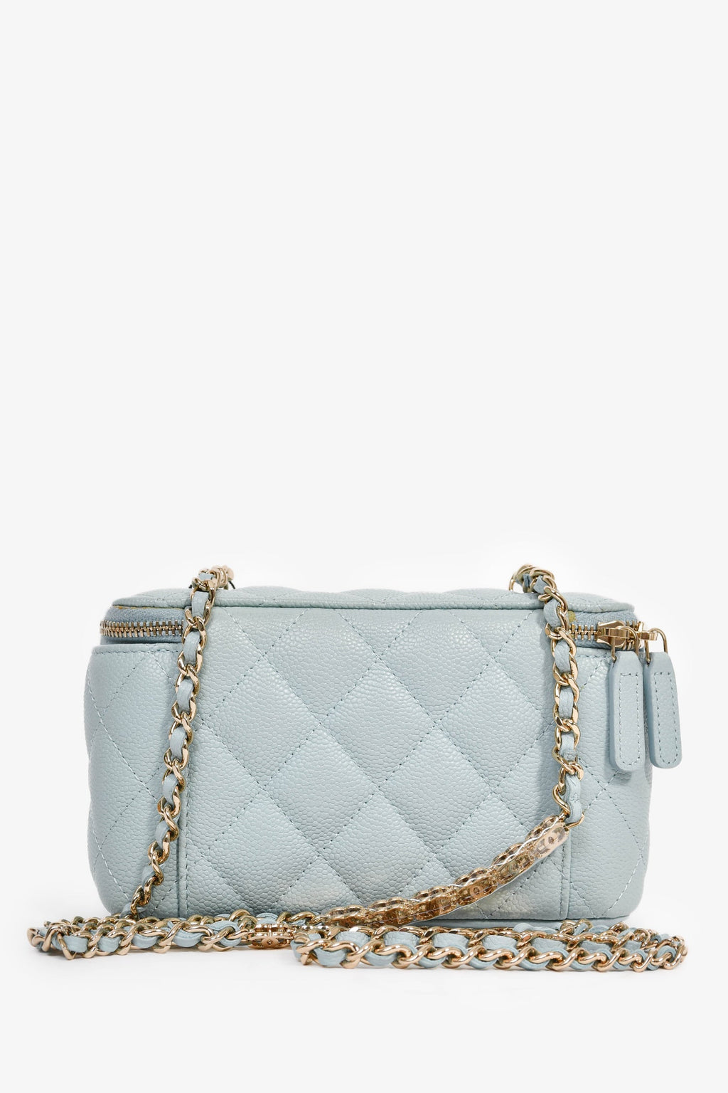 Pre-Loved Chanel™ 2021 Blue Caviar Leather Quilted CC Vanity Top Handle Bag